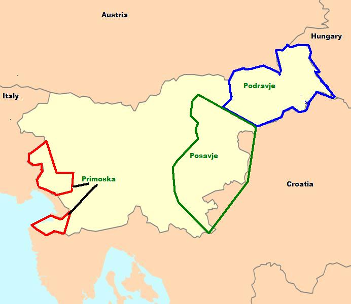 carte des régions viticoles de Slovénie 